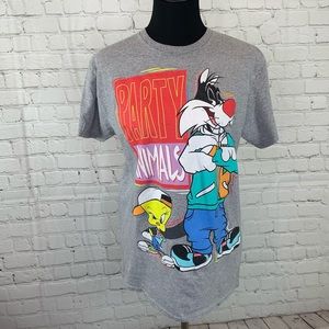 Looney Tunes T Shirt Party Animal Sylvester Gray M